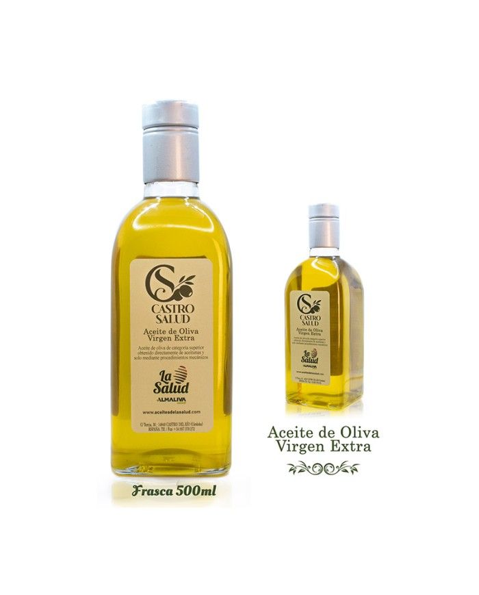Caja de 6 Frascas Transparentes 500ml Virgen Extra - Castro Salud